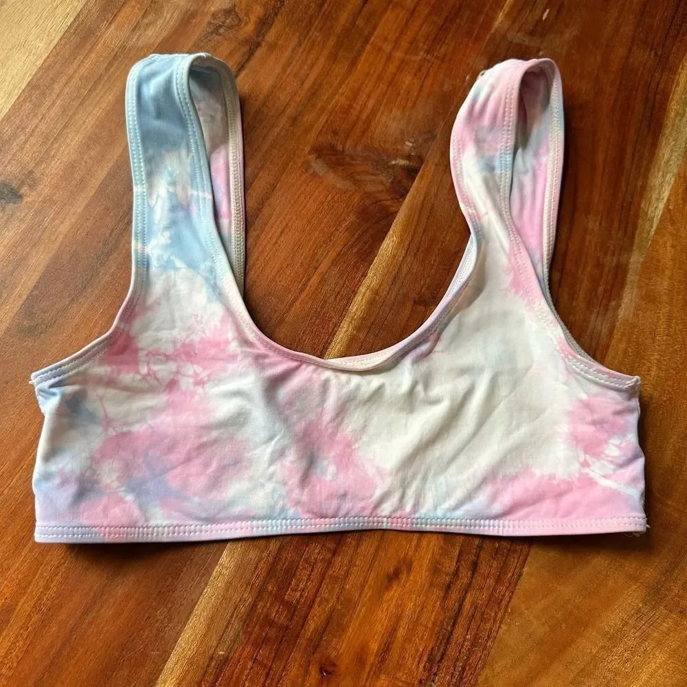 FRANKIES BIKINIS Size S Funfetti Tie Dye Bikini Top Scoop Neck